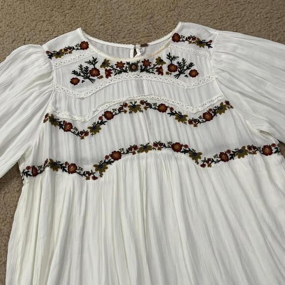 Free People Pasadena Embroidered Mini Dress Long Sleeve White Size Large - Picture 3 of 7